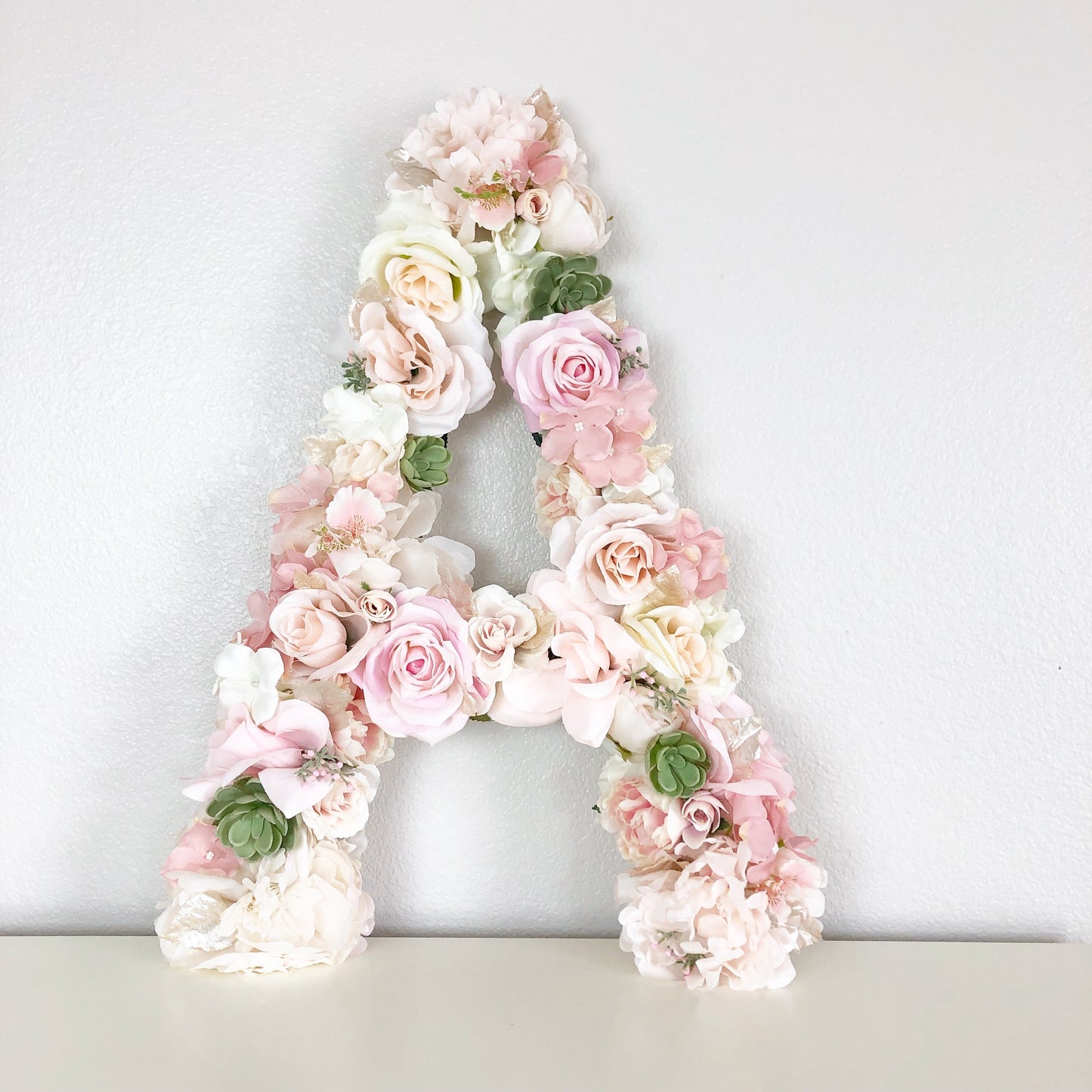 Floral initial wedding table centerpiece faux flowers