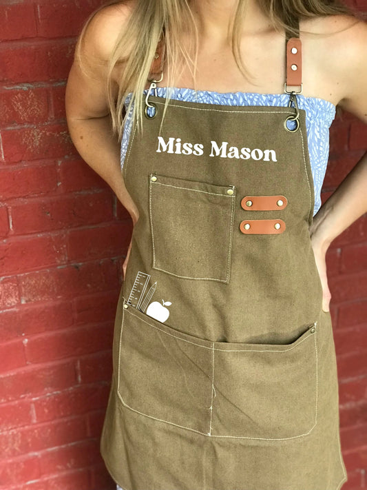 Teacher apron with pockets durable canvas school smock classroom