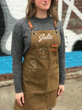 Custom garden apron with pocket in cotton canvas worn for gardening