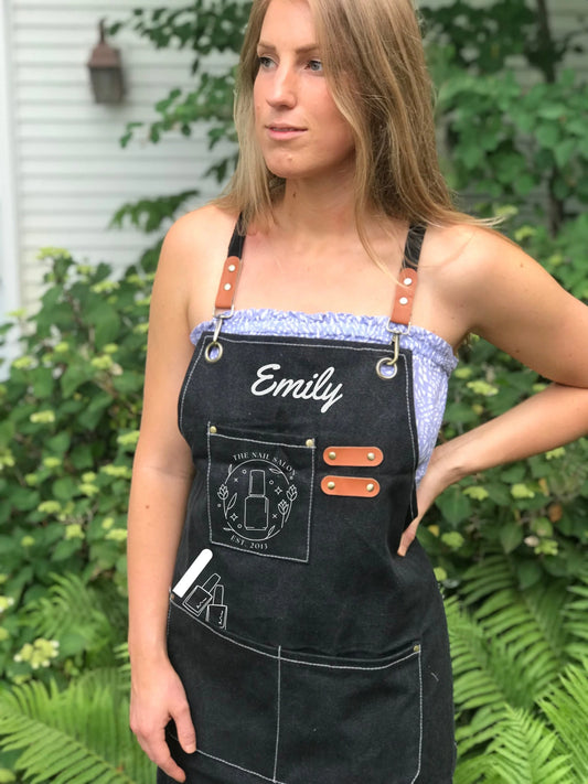 Custom logo nail artist apron personalized canvas workwear