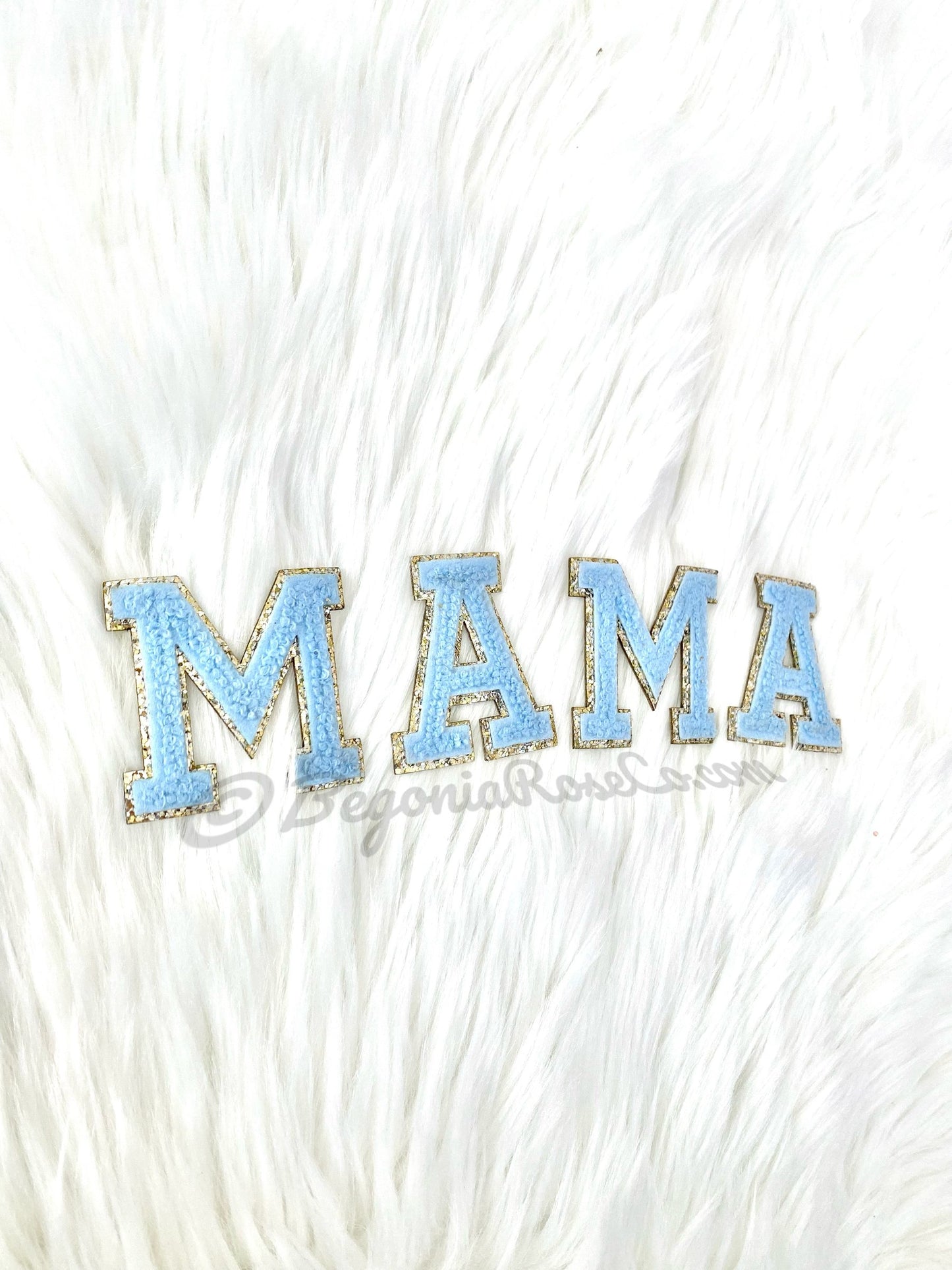 MAMA peachy pink chenille script letter patches iron on jacket