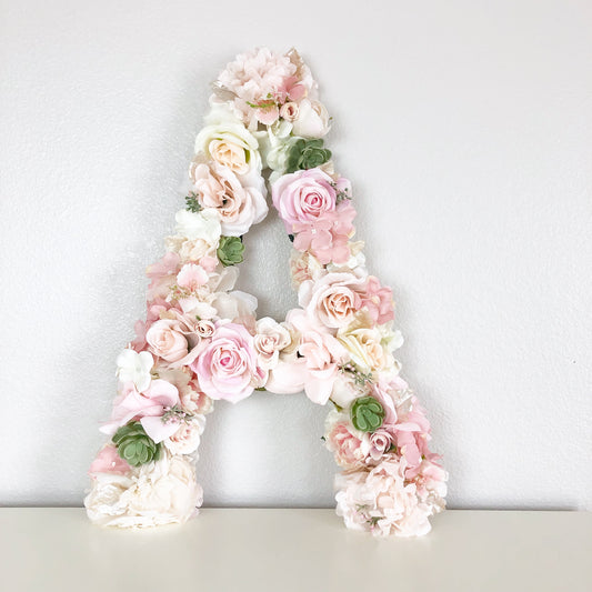 Floral initial flower letter wedding table centerpiece in faux flowers