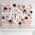 Boho flower wall with name sign custom nursery backdrop girl room
