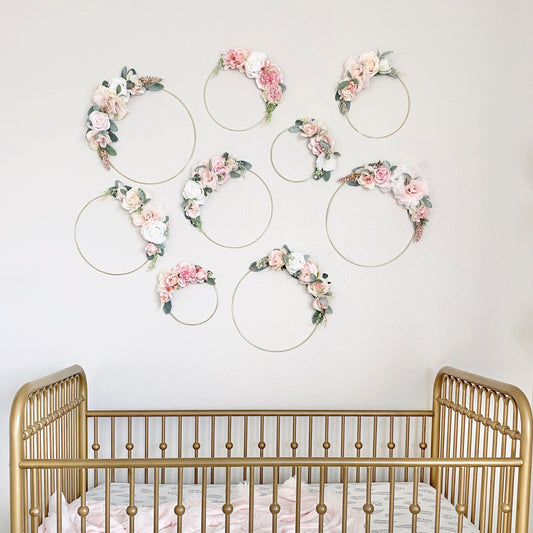 Floral Hoop Wreath, Nursery Floral Wreath, Nursery Wall Decor Girl, Photo Prop Wreath, Baby Shower Wreath Girl Nursery, Farmhouse Decor