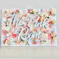 Beautiful framed faux floral wall hanging with wooden name sign is perfect for nursery decor, kids room decor, wedding decor, baby shower decor, or office decor!