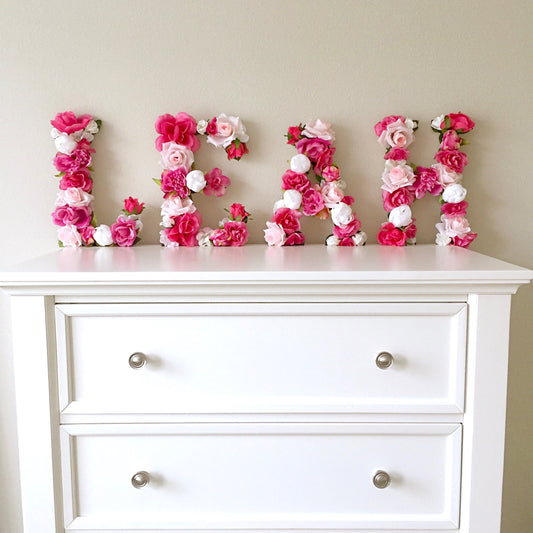 Floral letter custom flower initial baby name sign for nursery decor