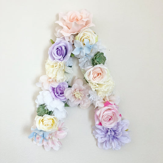 Custom floral letter pastel nursery wall decor silk flowers