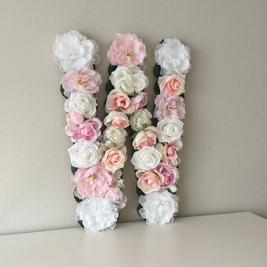 Personalized floral letter on wood base blush nursery decor