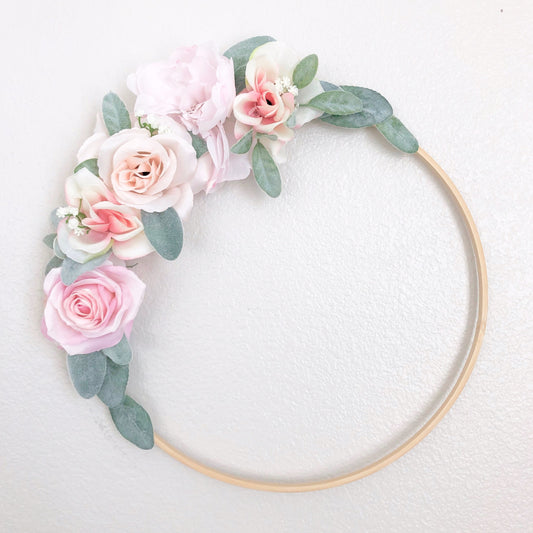 Custom Botanical Hoop Wreath wedding sign wall hanging silk florals
