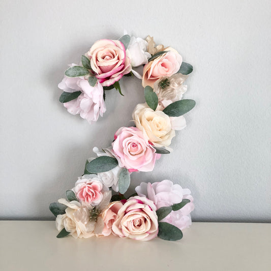 Event floral number 2 sign silk faux flower second birthday photo prop