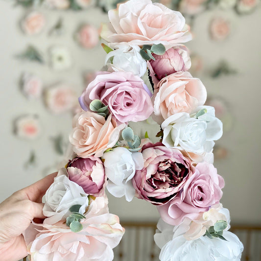 Flower monogram letter floral initial sign for custom wedding decor and bridal events