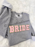 Chenille BRIDE patch crewneck sweatshirt in sand with cream letters