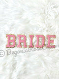 BRIDE chenille letter patches light pink sequin sew on bridal shower decor