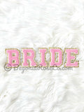 BRIDE chenille letter patches light pink sequin sew on bridal shower decor