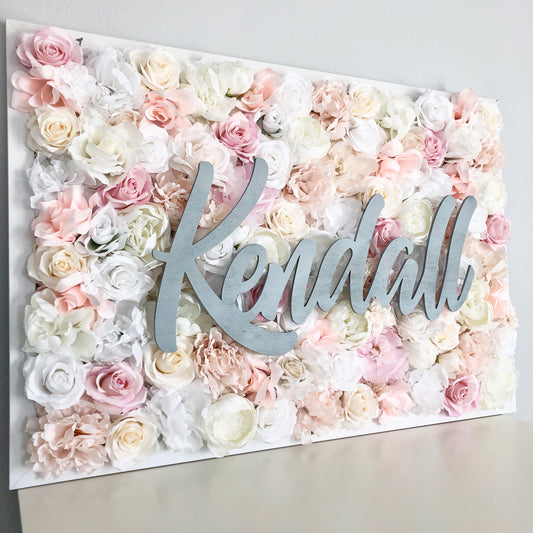 Flower wall with name sign custom wedding backdrop photo wall