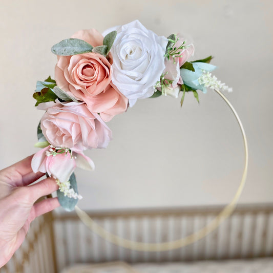 Floral Hoop Wreath, Nursery Floral Wreath, Nursery Wall Decor Girl, Photo Prop Wreath, Baby Shower Wreath Girl Nursery, Farmhouse Decor