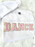 Chenille DANCE patch crewneck sweatshirt in white - gift for dancers and dance moms