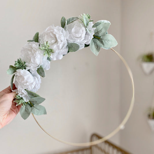 Floral Hoop Wreath, Nursery Floral Wreath, Nursery Wall Decor Girl, Photo Prop Wreath, Baby Shower Wreath Girl Nursery, Farmhouse Decor