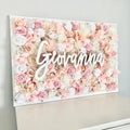Flower wall with name sign wood backdrop wedding decor