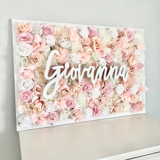 Flower Wall with Name Sign Wood Backdrop Wedding Decor