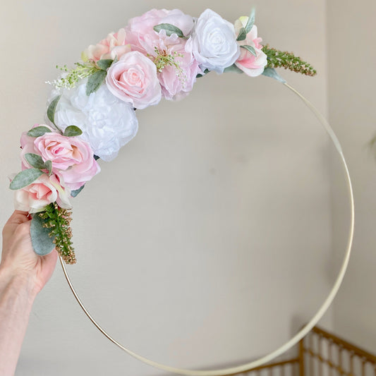 Floral Hoop Wreath, Nursery Floral Wreath, Nursery Wall Decor Girl, Photo Prop Wreath, Baby Shower Wreath Girl Nursery, Farmhouse Decor