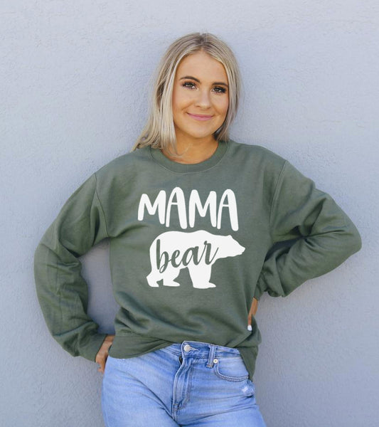 Mama Bear Sweatshirt crew neck unisex fleece sweatshirt front view