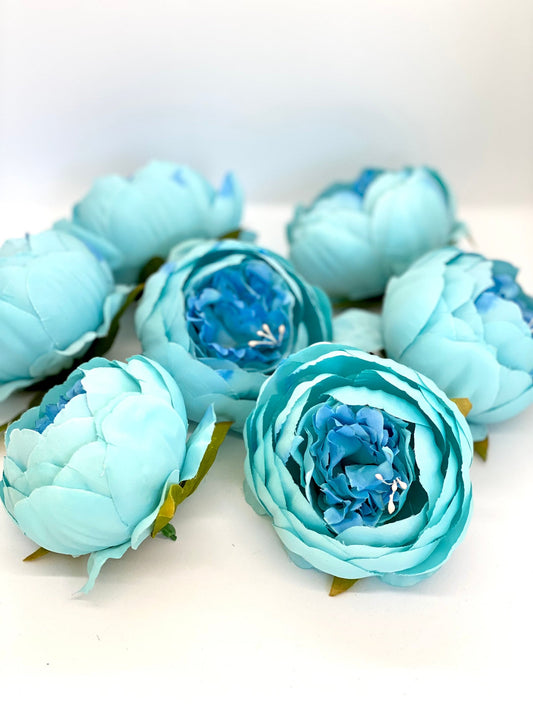 4" Double Peony in Bright Aqua Blue Closed Blue Peony Blush Peony Closed Aqua Peony Two Tone Peony Wedding Peony Flower Cake Peony Blue