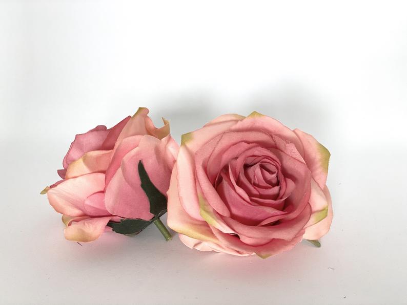 3.5" Artificial Faded Red Rose Head Light Red Rose Red Silk Flower Red Wedding Flower Faded Red Flower Artificial Rose Head Red Floral