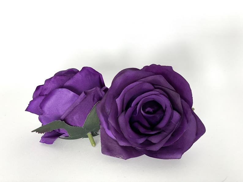 3.5" Artificial Purple Rose Head Dark Purple Silk Flower Dark Purple Artificial Rose Purple Wedding Plum Wedding Eggplant Wedding Flower