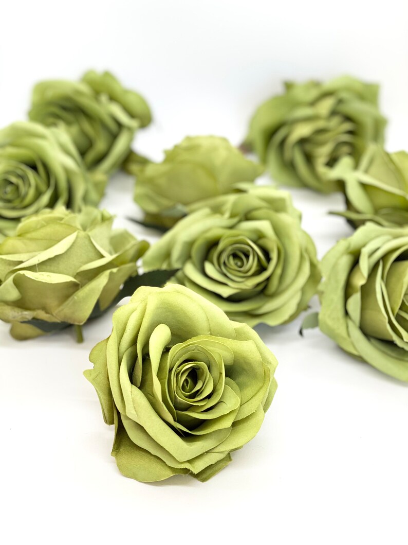 3.5" Artificial Green Rose Flower Green Artificial Rose Head Bright Green Artificial Flowers Green Faux Flower Crown Green Wedding Decor