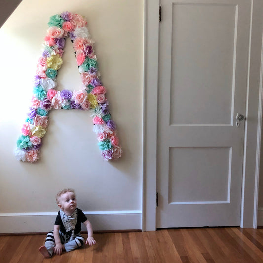 Extra large floral initial sign for nursery and home decor