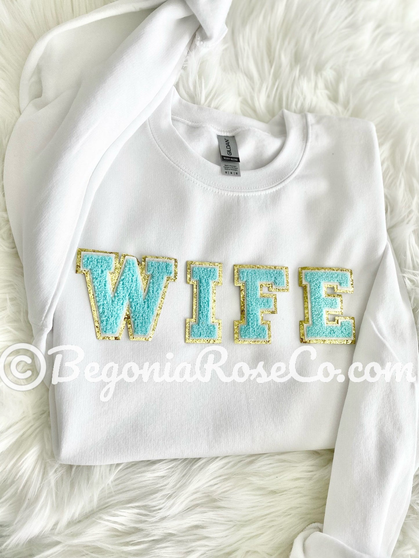 WIFE WIFEY patch sweatshirt in grey with cream white patch - newlywed gift