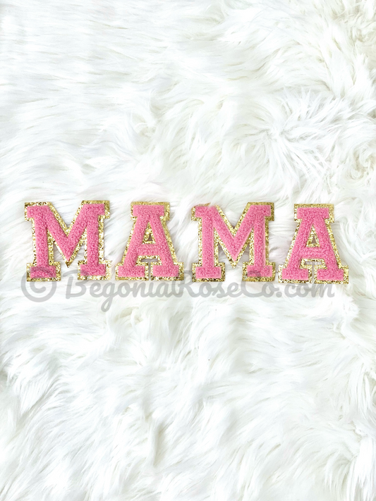 MAMA chenille letter patches light pink sequin sew on iron on mom gift