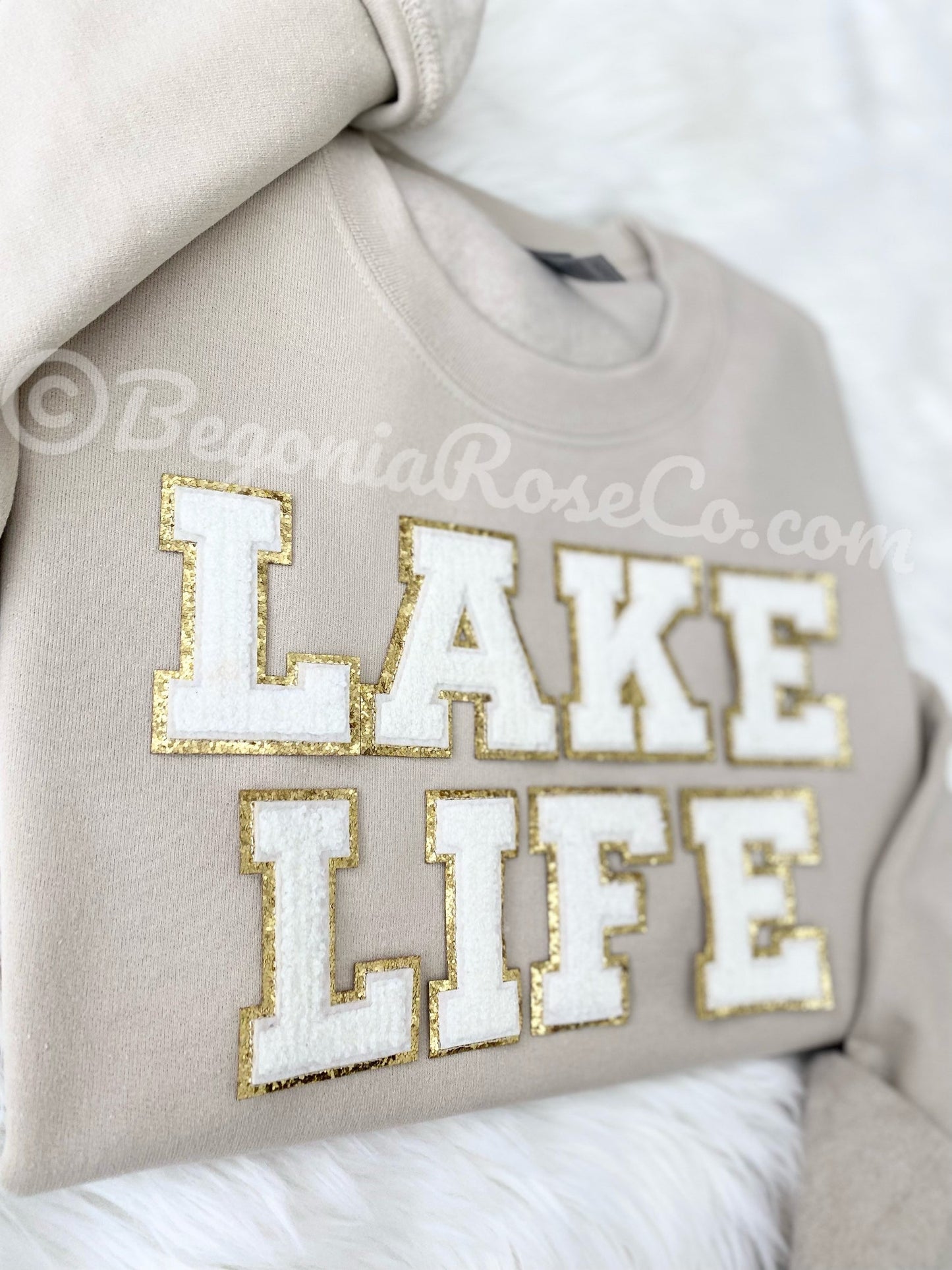 LAKE LIFE patch sweatshirt flat lay lake life gift for her
