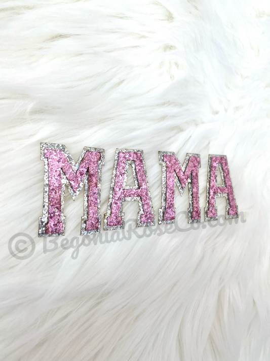 MAMA chenille letter patches light pink sequin sew on iron on mom gift