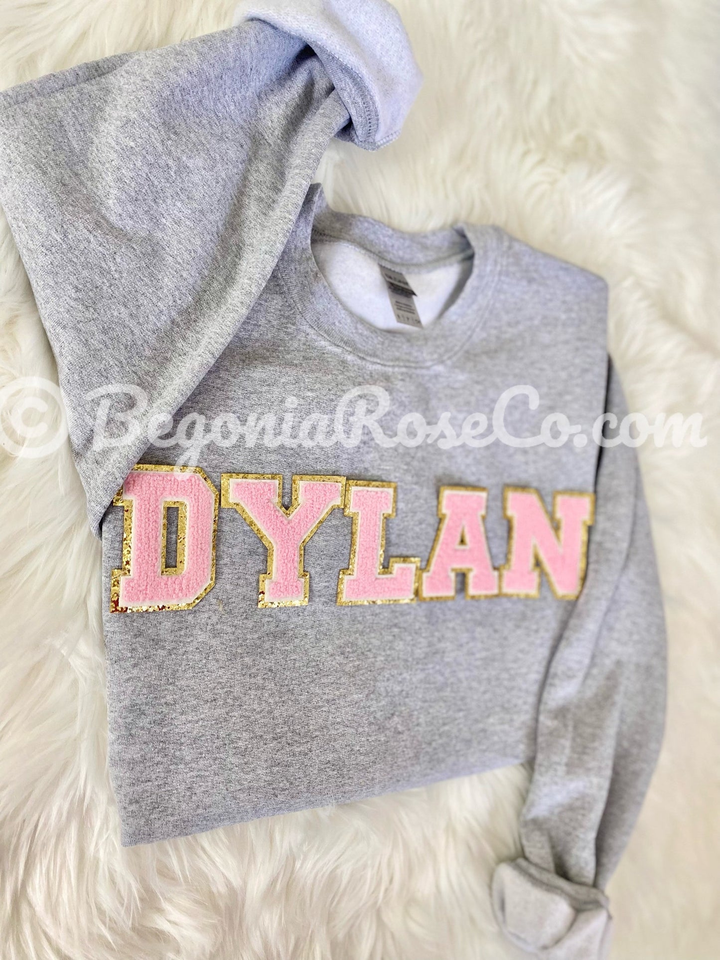 Custom chenille patch sweatshirt - up to 7 letters personalized crewneck