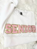 SENIOR chenille patch crewneck sweatshirt white - class of 2023 graduation gift