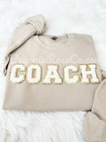 COACH chenille patch crewneck sweatshirt white - coach appreciation gift