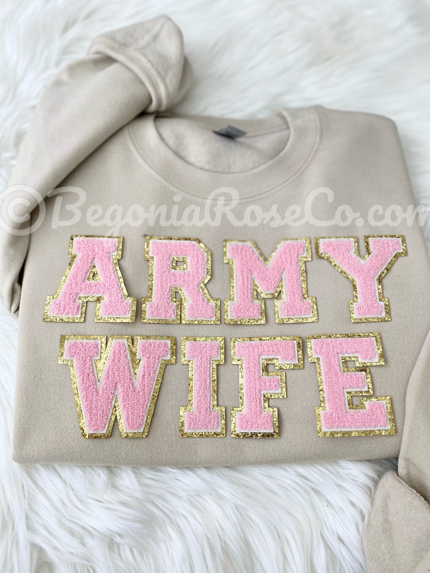 ARMY WIFE chenille patch sweatshirt color options army wife shirt