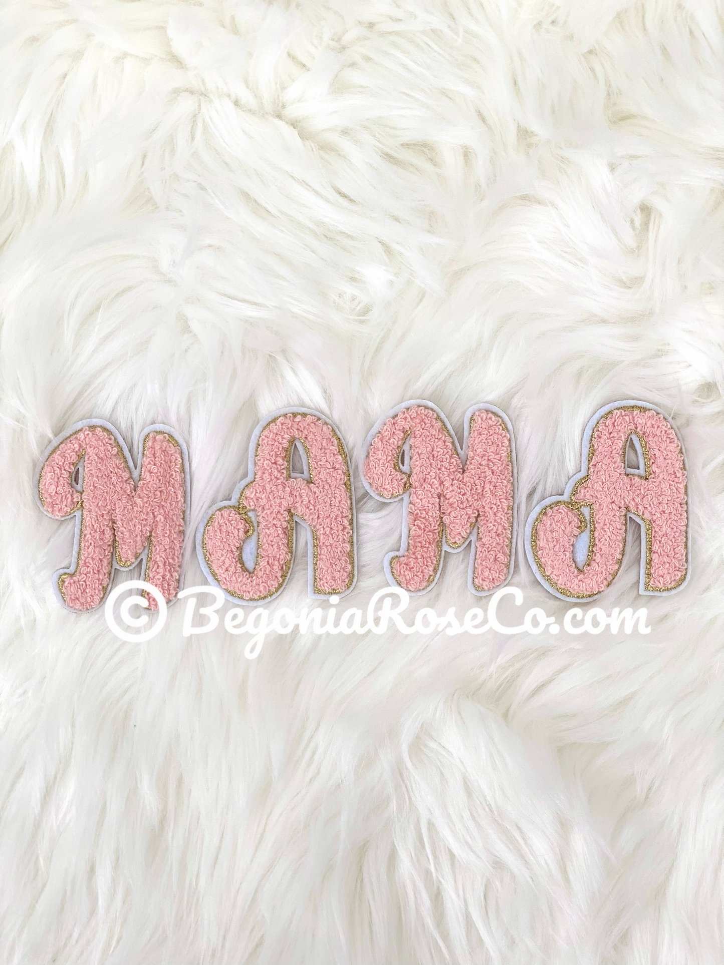 MAMA peachy pink chenille script letter patches sew-on mom jacket patch gift