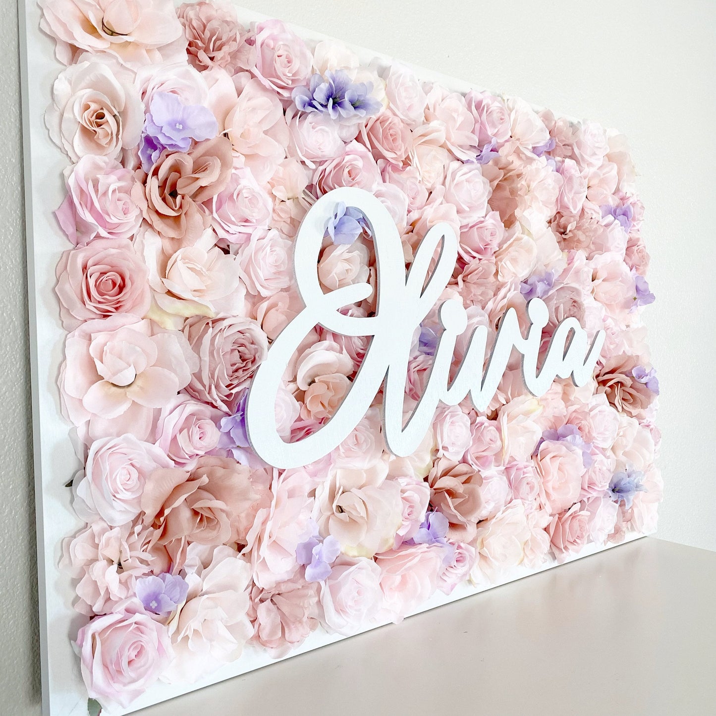 Floral wood backdrop name sign baby shower personalized