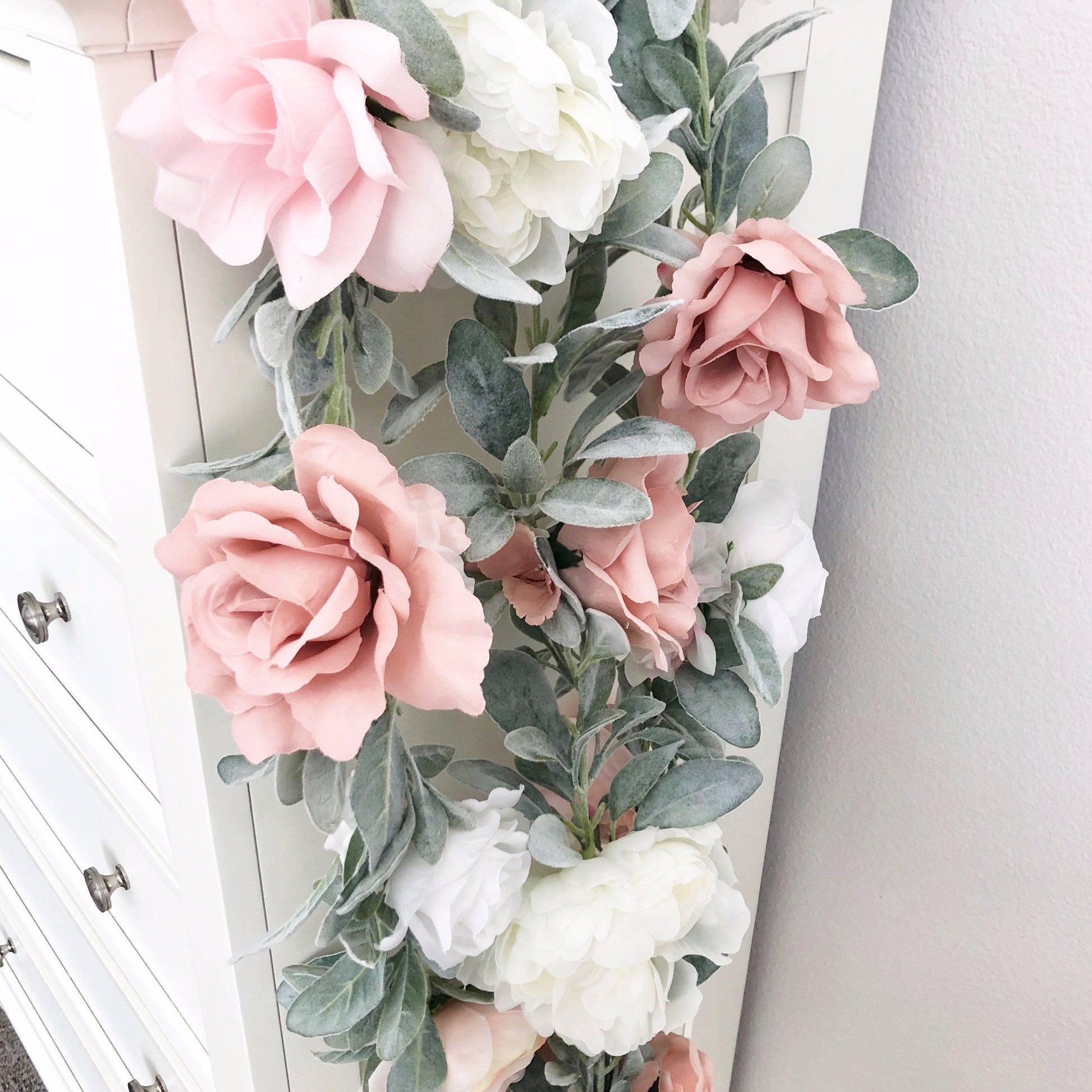 Dusty pink home mirror floral garland decor