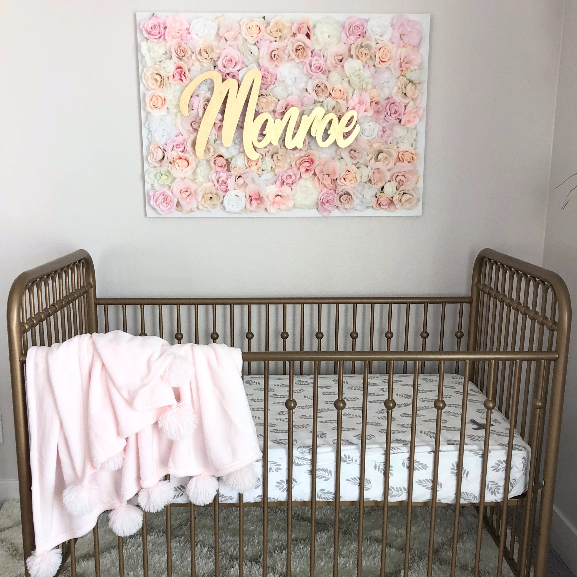 Blush pink and gold flower wall name sign business decor