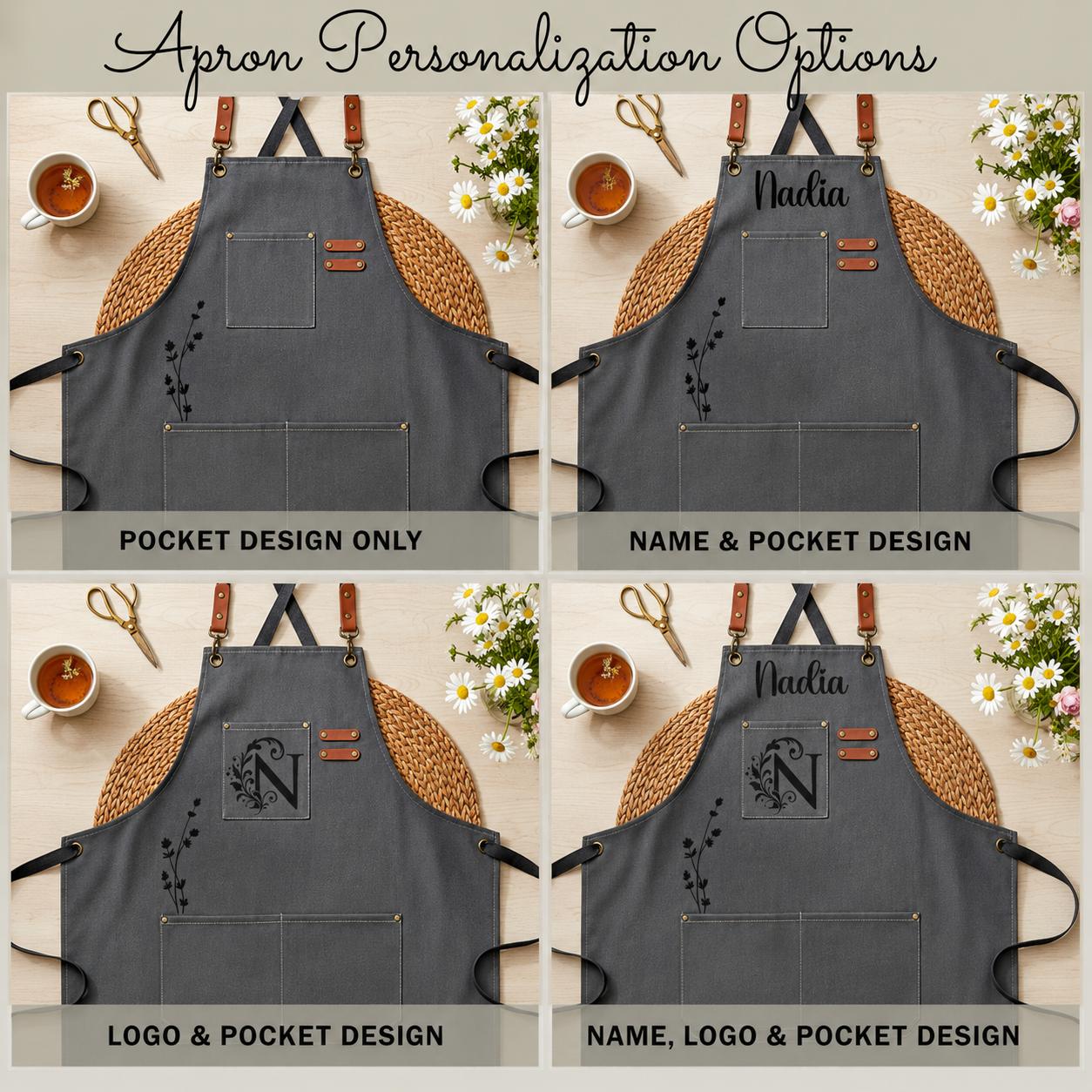 Blank cotton canvas garden apron with pocket, no personalization option