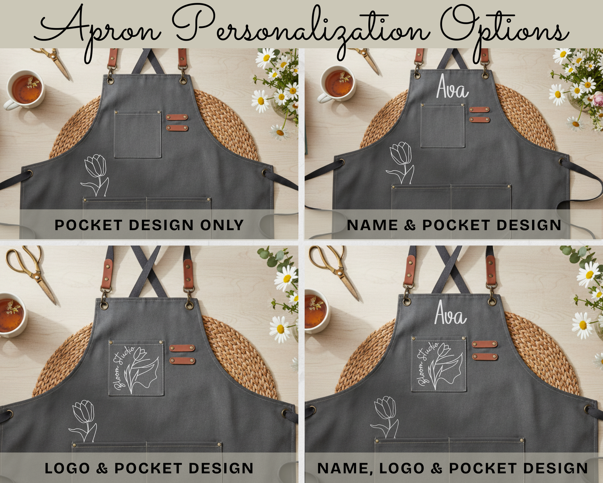 Custom gardening apron with tulip pocket design for florist gift