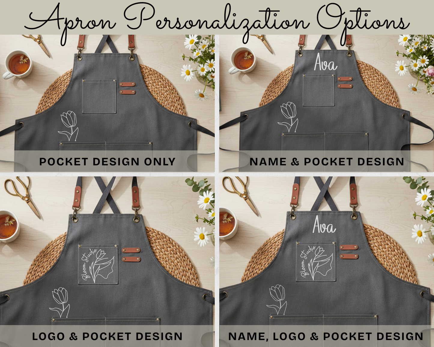Personalized Cute Garden Apron with Pockets