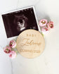 Engraved wood baby coming soon announcement sign for photos