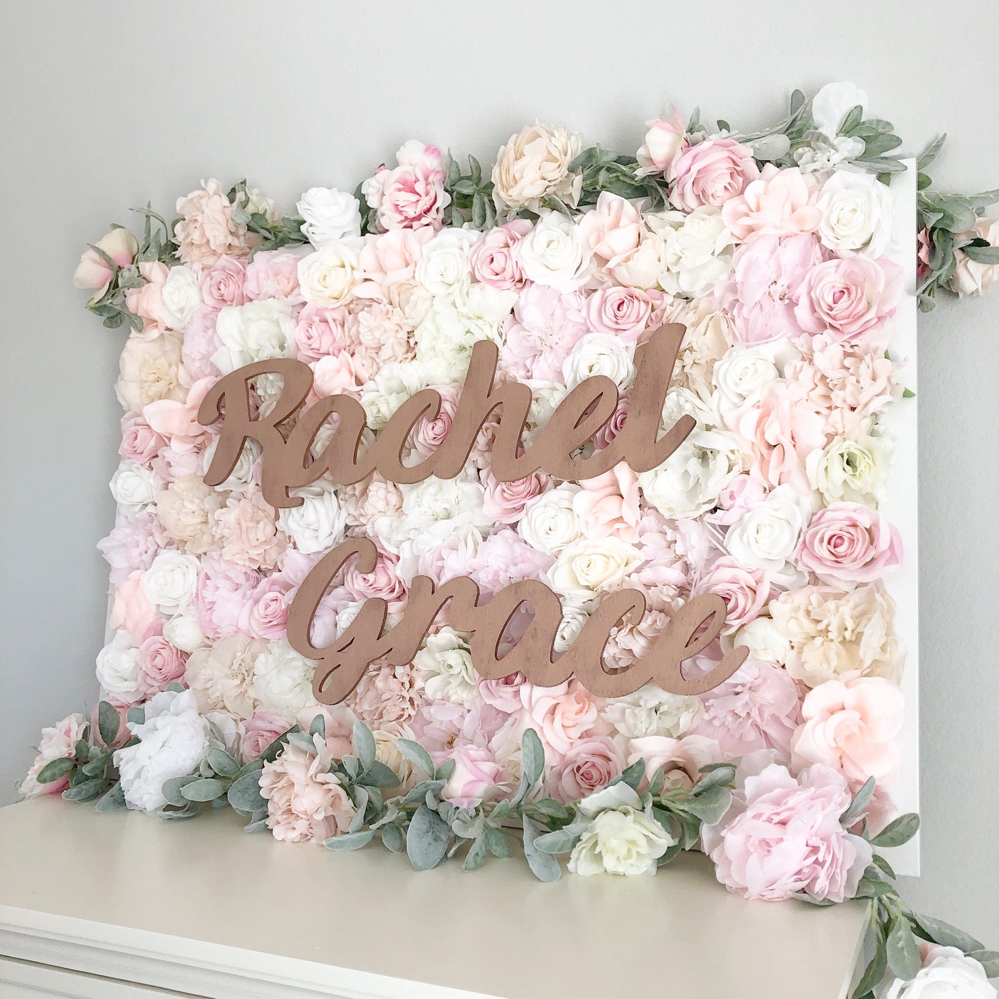 Blush garland with nameplate nursery