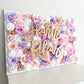 Custom flower wall name sign wedding reception floral backdrop