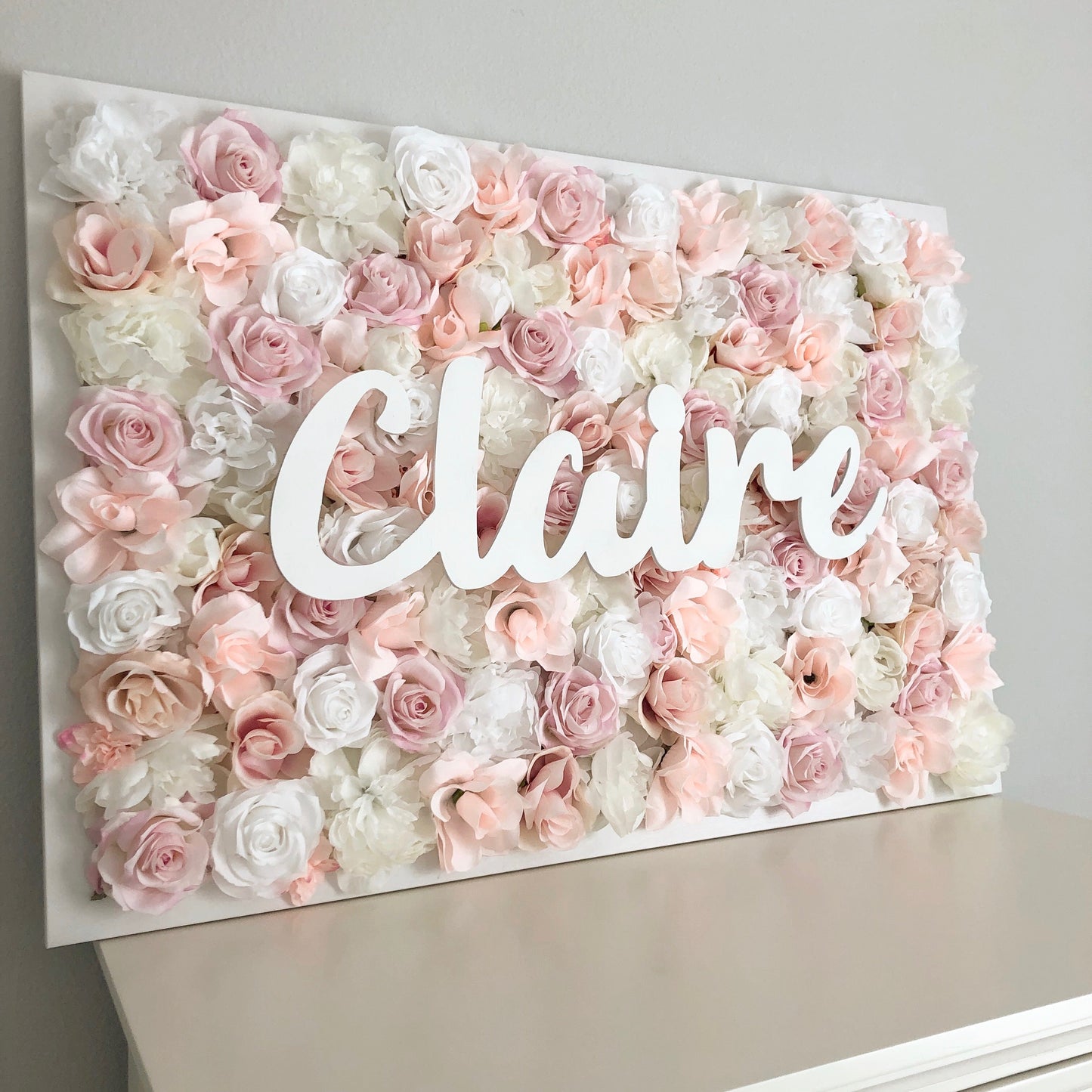 Peony Rose Flower Wall with Name Sign Bridal Boho Wedding Wood Signs Backdrop
